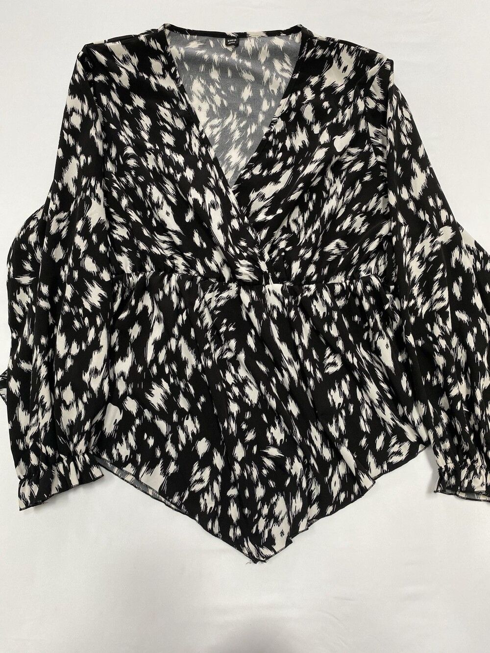 SHEIN Curve Whimsigoth Abstract Faux Wrap Peplum Blouse
